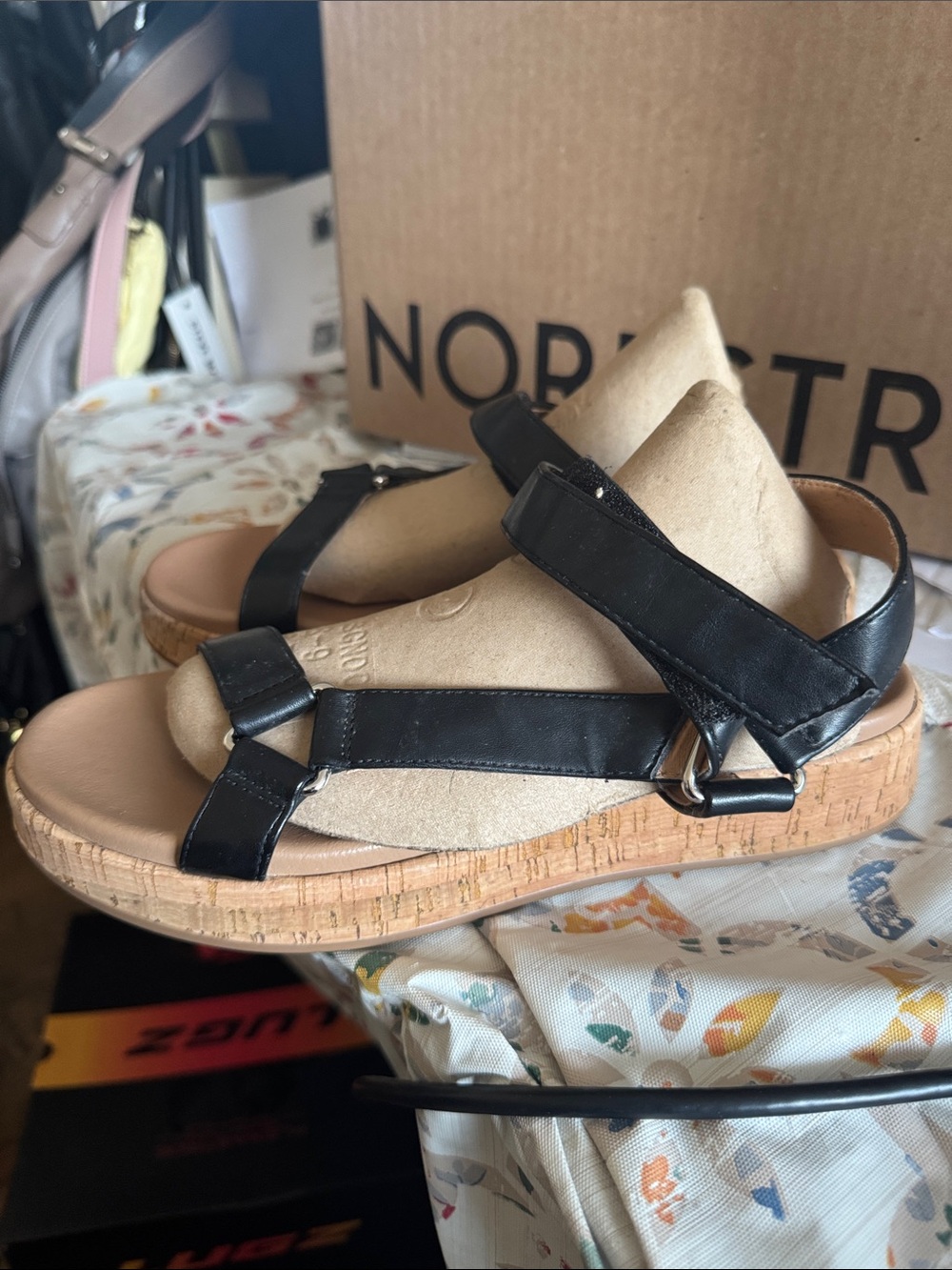 Dolce Vita Black Cork Platform Strappy Sandals